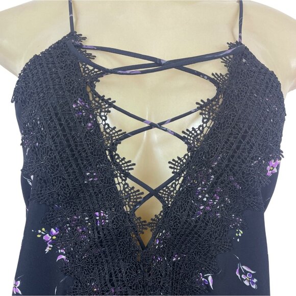 Wayf Womens Black Dainty Lace-Up Top With Floral Pattern Sz S - New - Picture 4 of 8